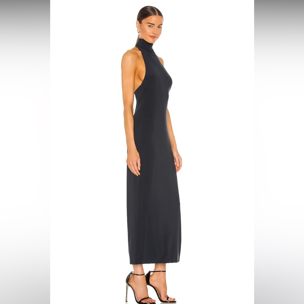 only worn once: Halter Turtle Side Slit Gown in Pewter
Norma Kamali